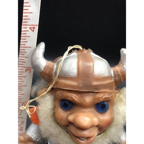 Vintage John Nissan Snaggletooth Blue Eyed Red Cape‎ Viking Troll 4” Unmarked - Picture 6 of 6